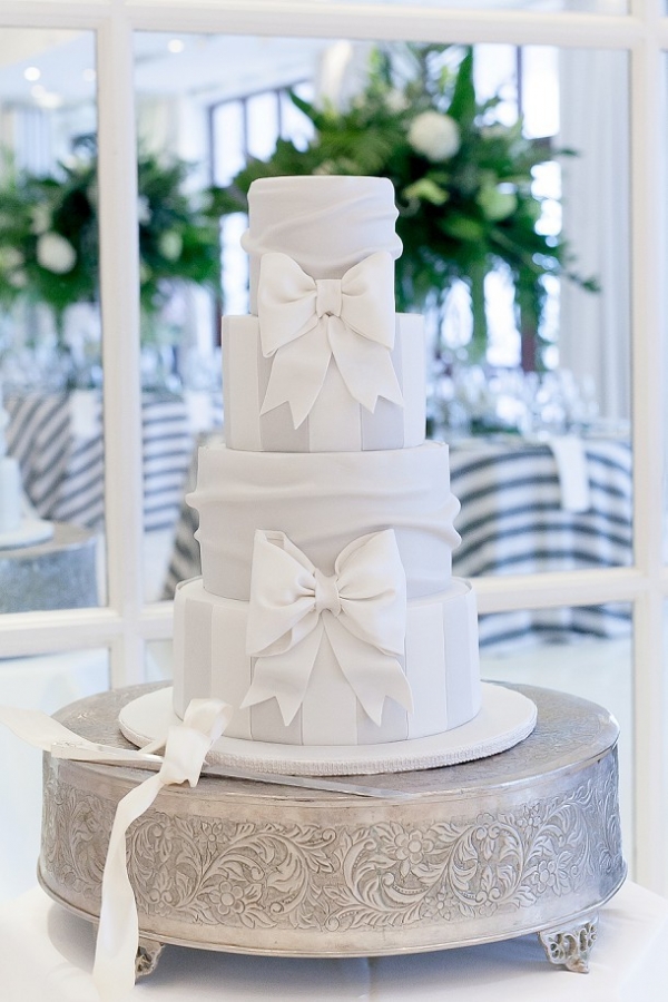 Stripes and bows wedding cake
