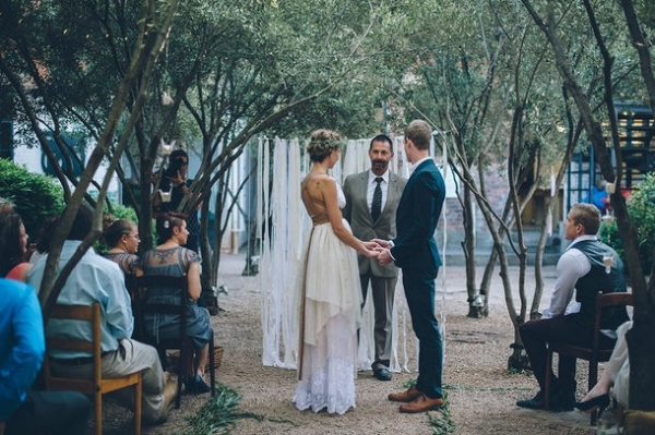 Outdoor boho wedding ceremony