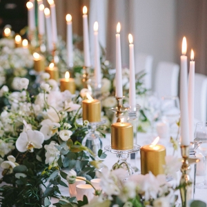 Glamorous Table with Gold & White Candles
