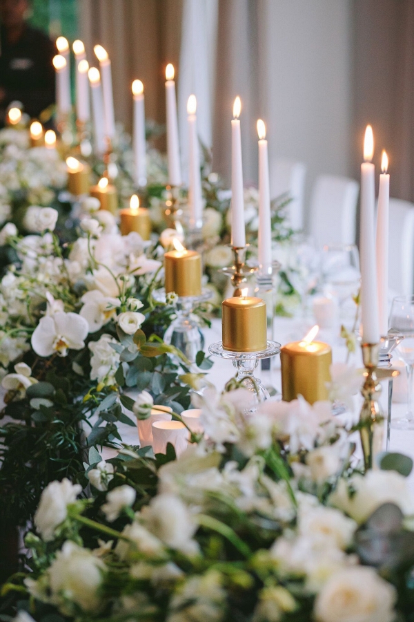 Glamorous Table with Gold & White Candles