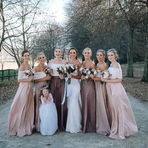 Two Piece Lace Off-the-shoulder Bridesmaid Dresses