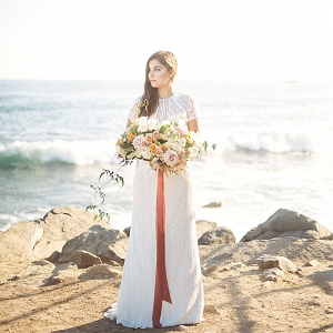 Coastal bride in modern lace wedding dress
