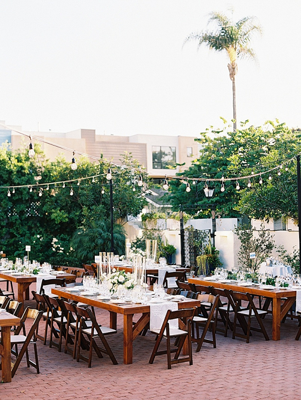 Outdoor Darlington House wedding reception with farm tables