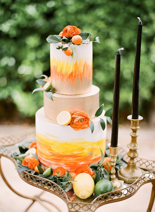 Orange painted wedding cake