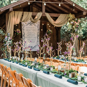 Whimsical wedding reception with trees