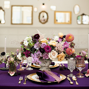 Purple floral wedding centerpiece