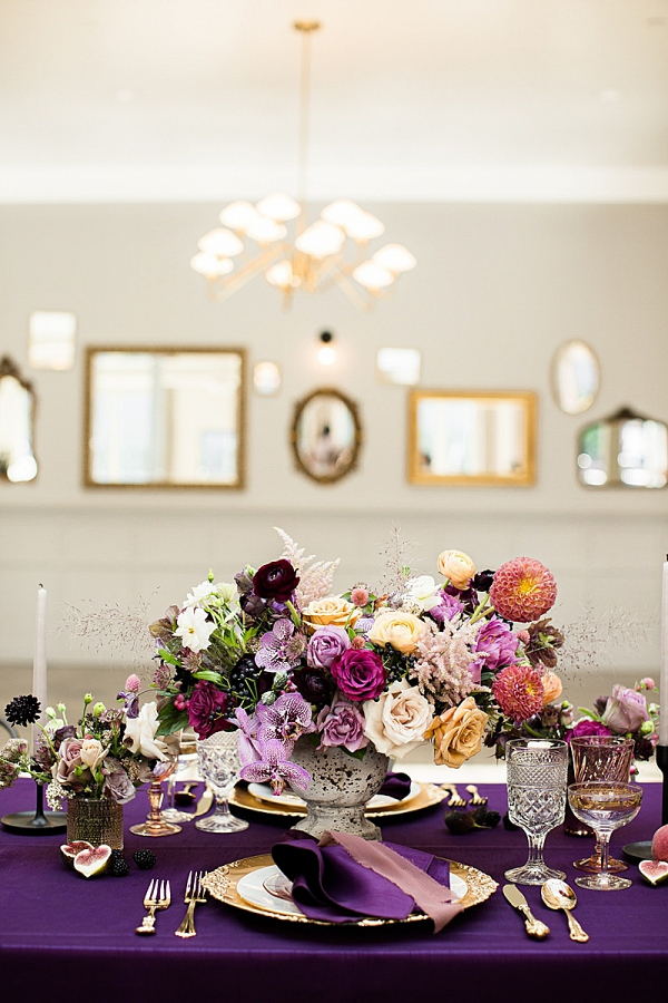 Purple floral wedding centerpiece