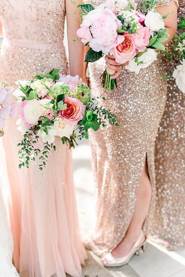 Blush sequin bridesmaid dresses