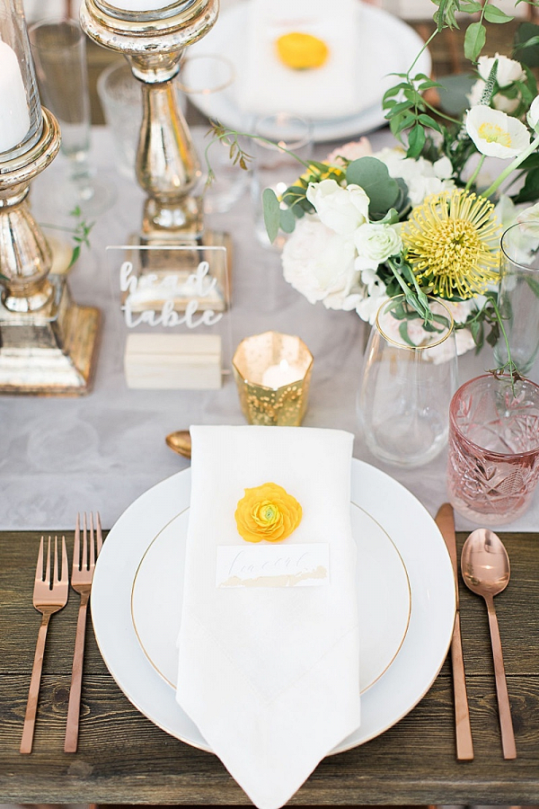 Modern yellow and copper place setting