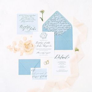 Light blue and peach wedding invitations