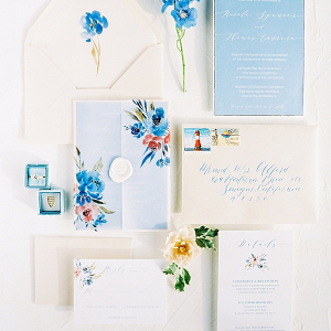 Blue floral wedding invitation suite