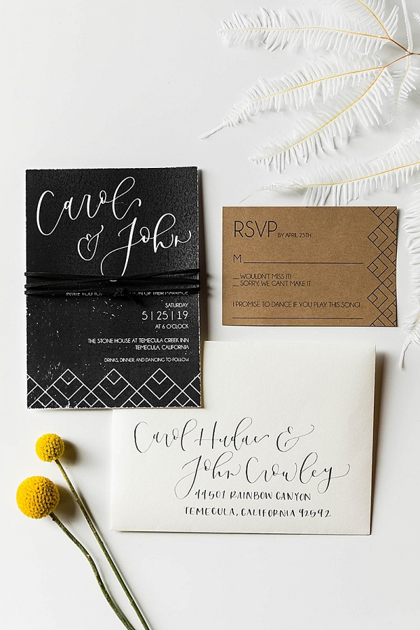 Modern boho black and craft paper invitations