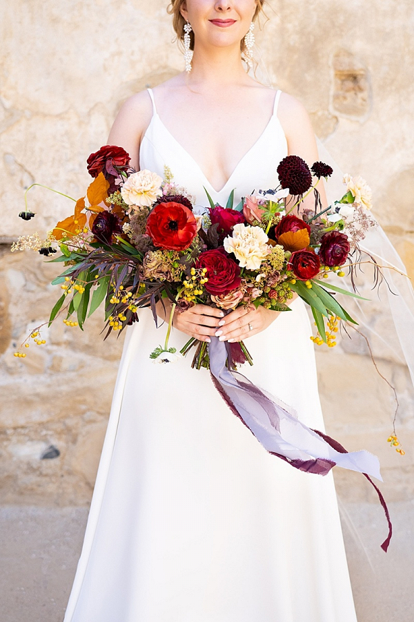Burgundy and gold bridal bouquet