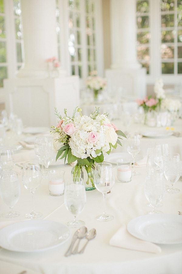 White and blush wedding reception