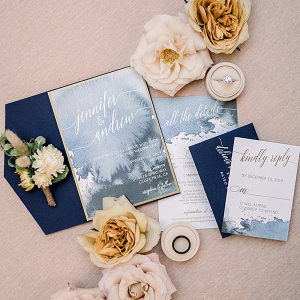 Blue watercolor wedding invitation suite