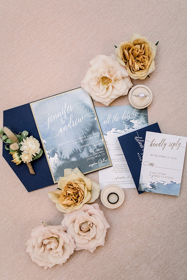 Blue watercolor wedding invitation suite