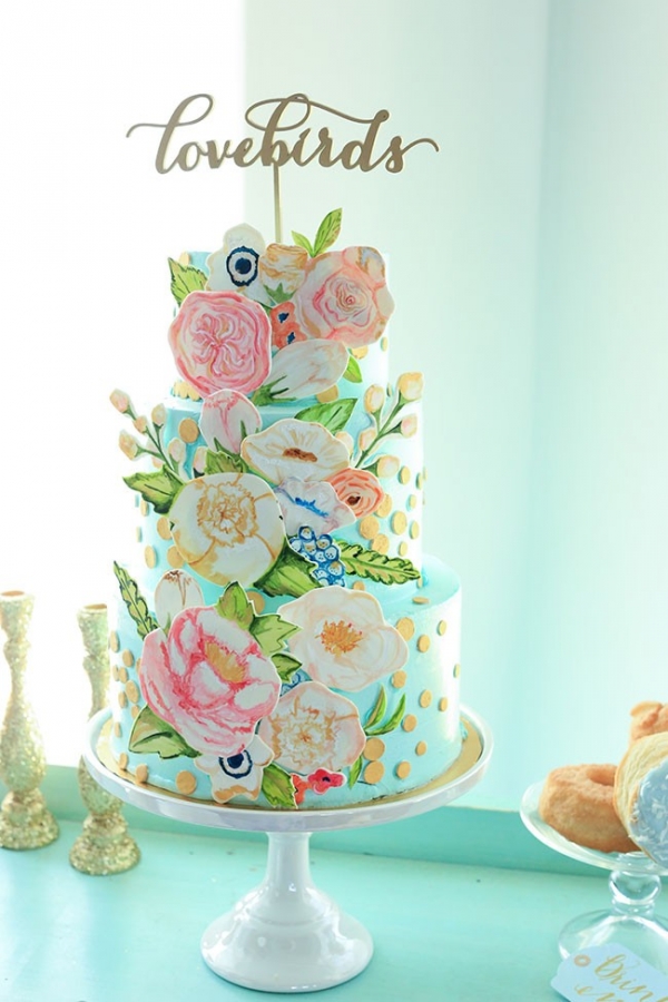 Three Tier Paper Cut Out Spring Wedding Cake