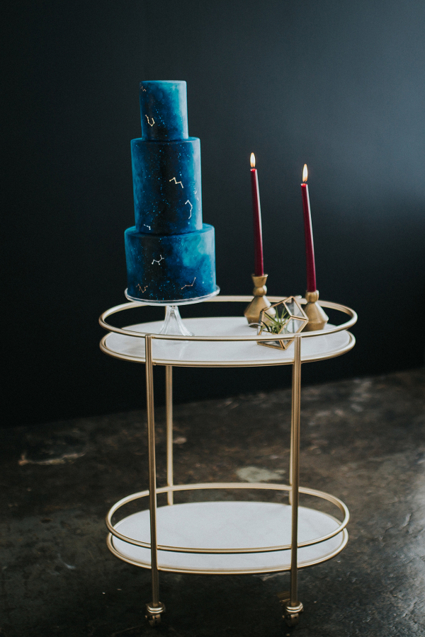 Deep blue 3 tier wedding cake