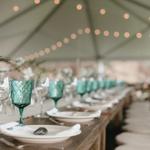 Tablescape with a shade of blue