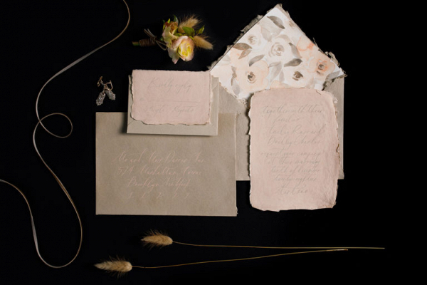 Pink wedding invitation and envelope