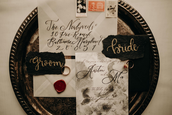 Wedding invations with wax sealed envelopes