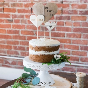 Rustic Naked Wedding Cake With Paper Origami Heart Cake Toppers Peterson Design Photography