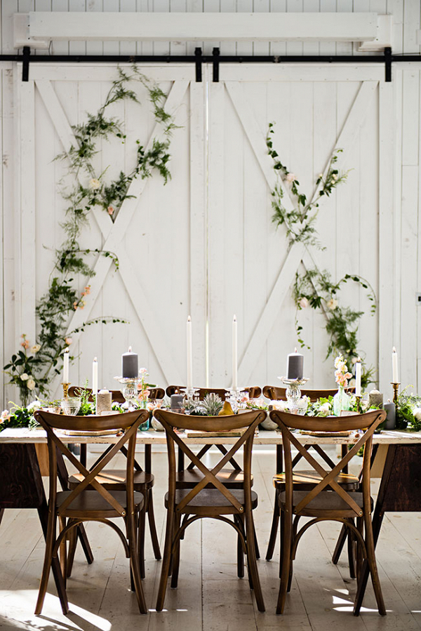 Farm Wood Reception Table Setting Industrial Prima Ballerina Wedding Photo La Vie