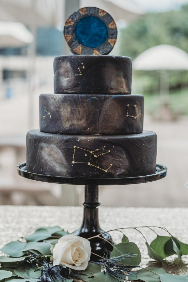 3 tier black wedding cake