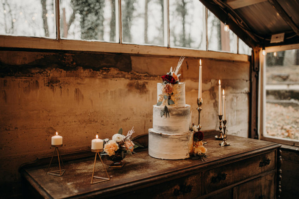 3 tier white bohemian wedding cake