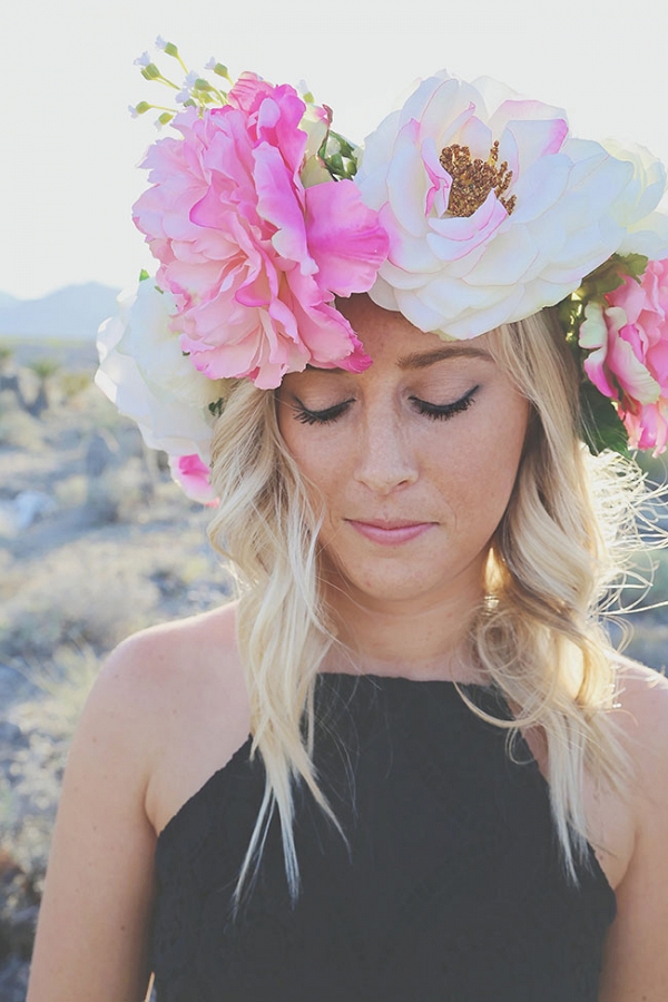 Over-sized Floral Crown In Las Vegas Desert Engagement Session Lissables  Photography