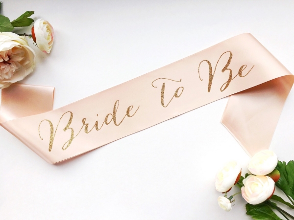 Bride-to-be sash in gold and pink