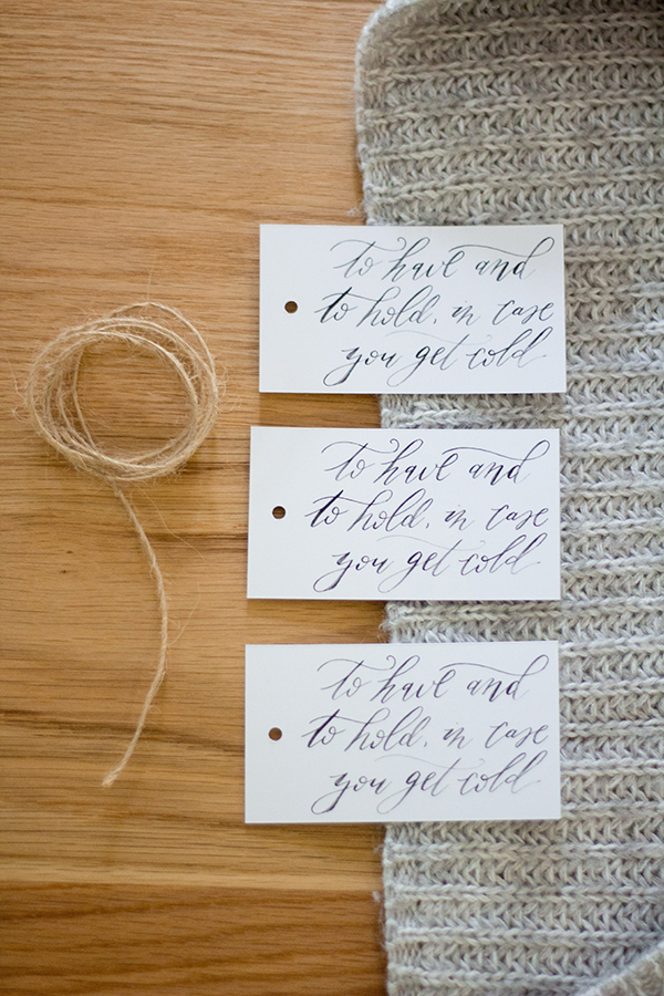 Free calligraphed tags for winter wedding blankets