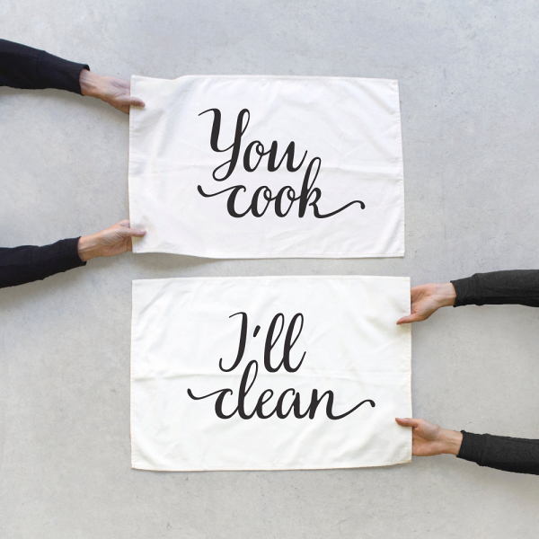 His and hers tea towel set