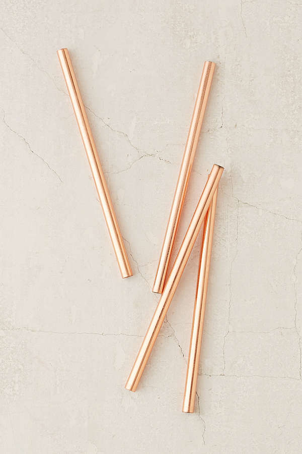 Set of 4 copper drinking straws
