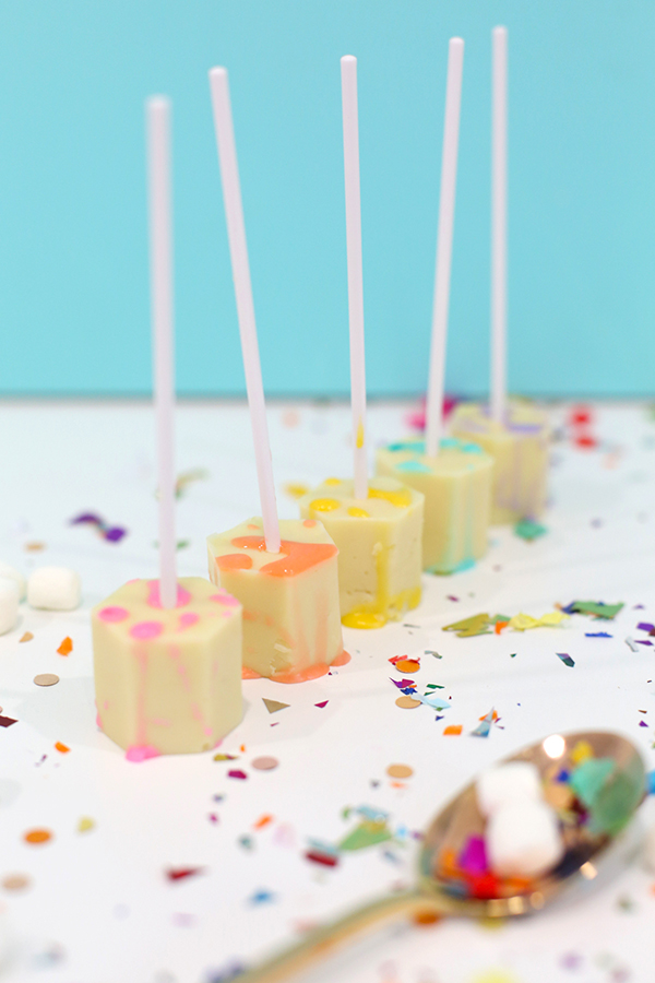 Color-Splattered White Hot Chocolate on a Stick