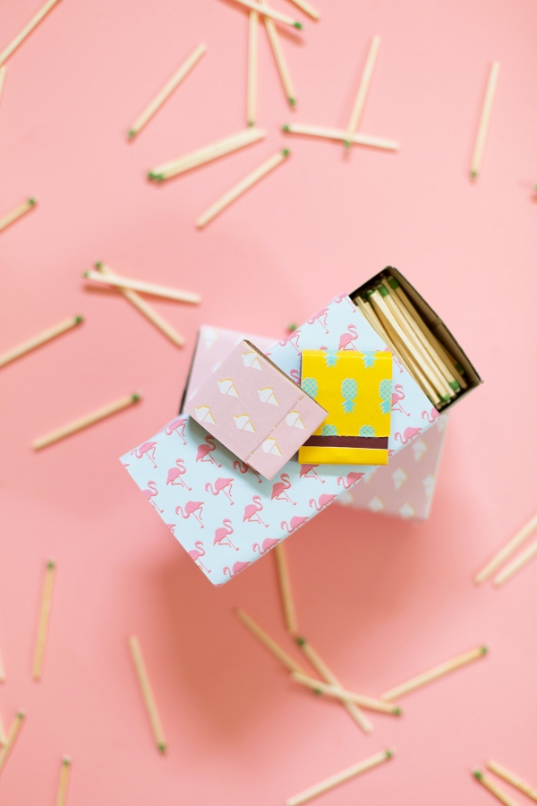 DIY matchbooks and boxes with bright summer prints