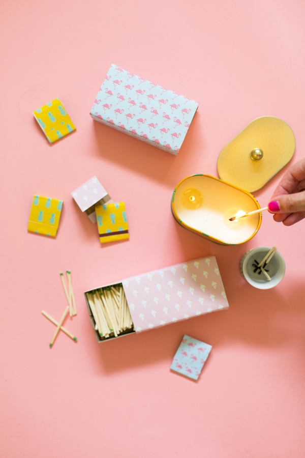 DIY matchbooks and boxes with bright summer prints