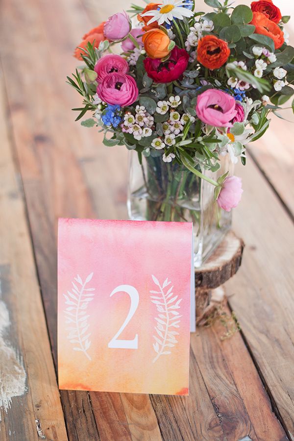 Free printable: ombre watercolor table numbers