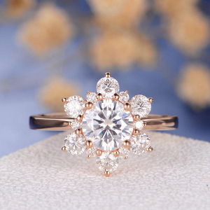Rose Gold and Moissanite Cluster Ring