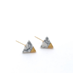 Gold-dipped triangular marble stud earrings