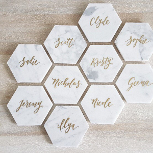 Hexagonal marble place cards