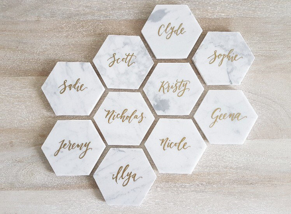 Hexagonal marble place cards