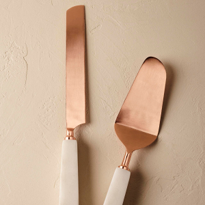 Marble and copper cake serving set