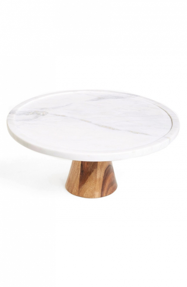 Marble and wood cake stand