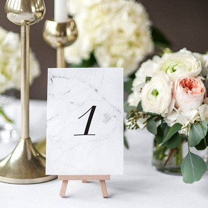 Marbled table number cards for modern weddings