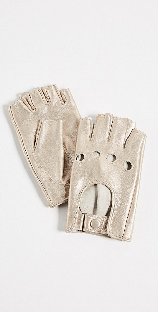 Metallic fingerless moto gloves