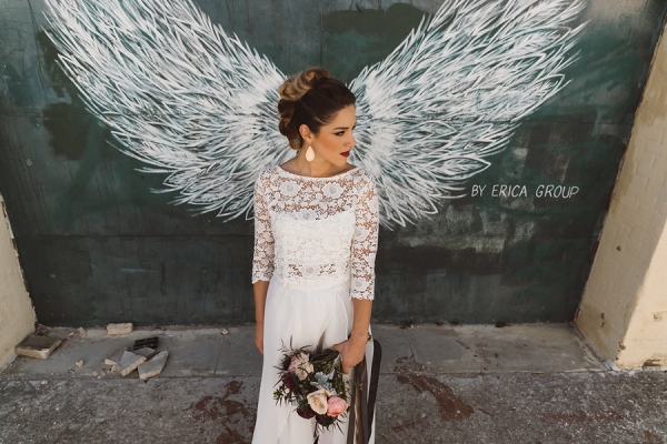 Angel wing bridal portrait