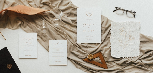 Hand-Lettered Invitation Suite in Gold