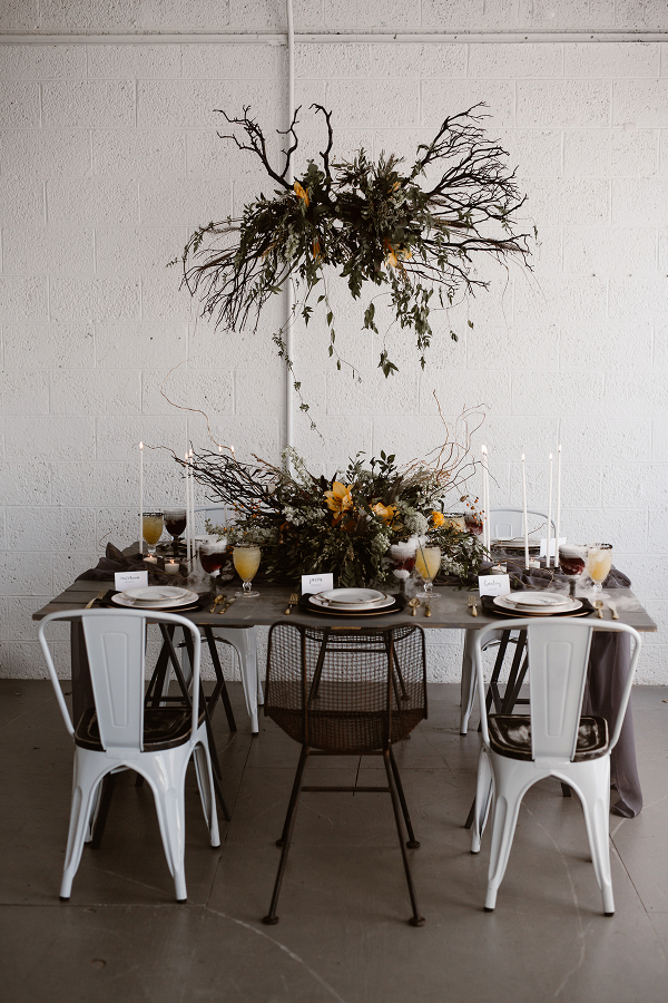 Modern Halloween tablescape inspired by the color marigold