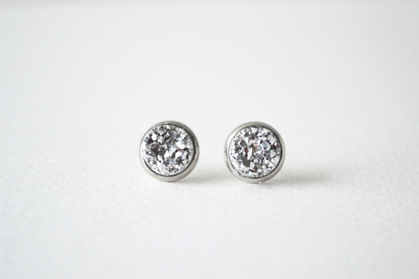Silver Druzy Stud Earrings